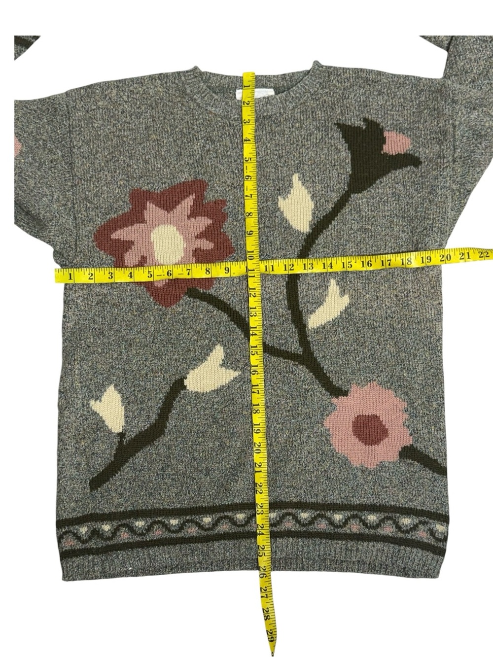 Vintage John Meyer Floral Intarsia Oversized Knit Sweater Gray Pink Green Size S - Picture 5 of 6